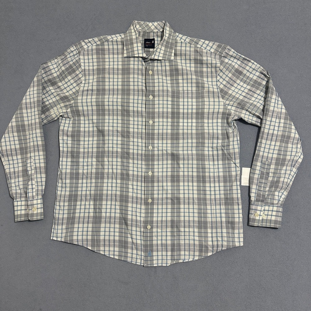 johnnie-O‎ Performance Plaid Button Down Shirt Long Sleeve Gray Blue Mens Size L
